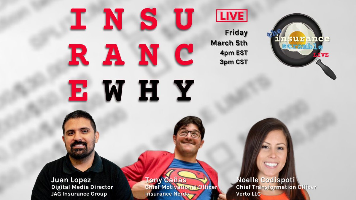 Head on over to @TheInsScramble tomorrow 3/5 at 4pm est to check out @NoelleCodispoti @TonyCanas4 and Juan Lopez!  Live conversation!  #insurancewhy #authenticity #authenticvoice #ICM2021