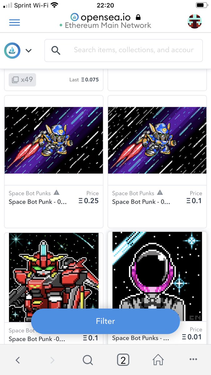 SpaceBotPunks's tweet photo. All of the current #SpaceBotPunks have now been priced and listed. Collection has also been submitted for review. Swing on by to pick up a bot to call your own ๐ค
https://t.co/4e0H1Hr9tm https://t.co/AuCSoAPnZs