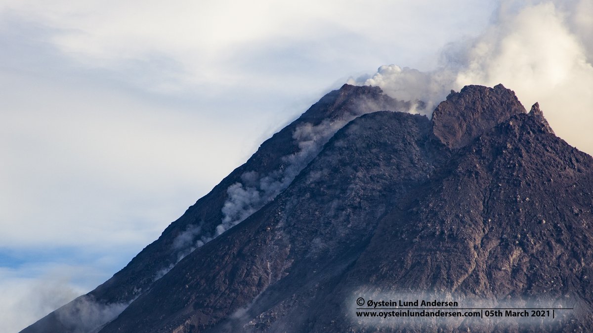 Merapi volcano today, frequent rockfall from the lava dome. Pictures captured from outside the 5km restriction zone.