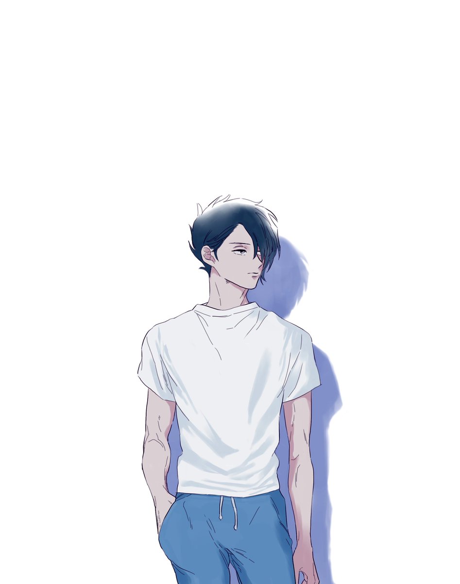 1boy male focus solo shirt black hair pants white background  illustration images