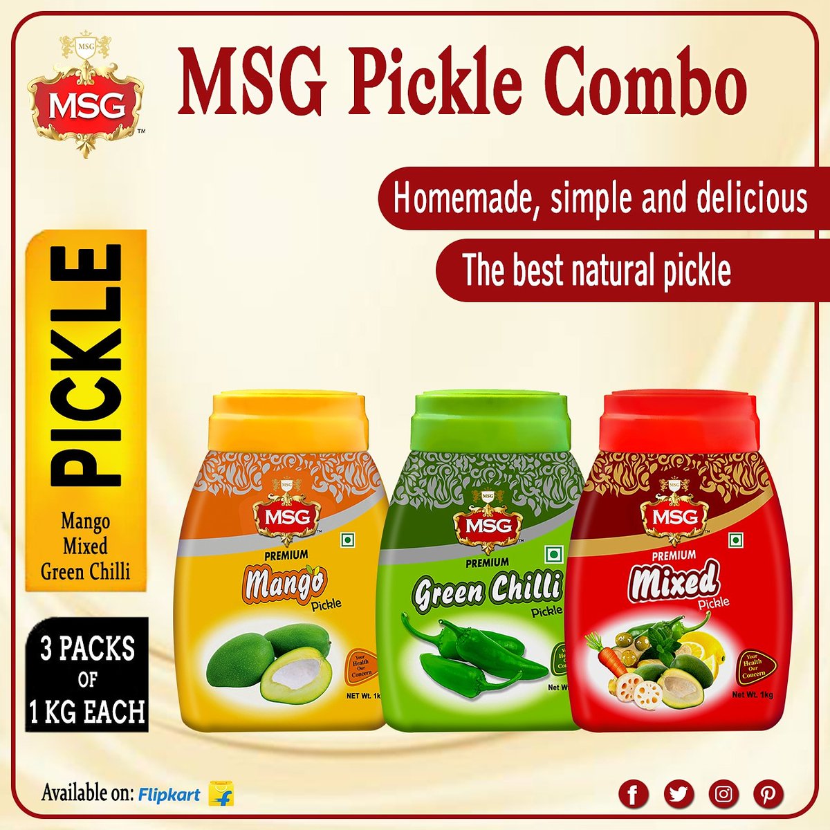 MSGAllTrading's tweet photo. MSG Pickle Combo (Green Chilli Pickle 1kg, Mixed Pickle 1kg, Mango Pickle 1kg)

☑️Helps in giving Beneficial Bacteria
☑️Helps in Treating muscle cramps
☑️Contains antioxidants
☑️Protects your liver

Buy now🛒: https://t.co/PguHNq8zVa

#MSGPickleCombo
#MangoPickle
#GreenPickle https://t.co/Lk7qXUzoF6
