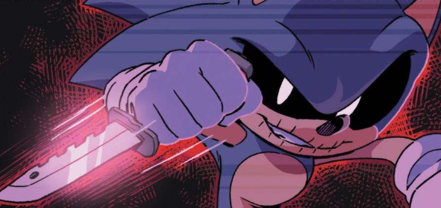 According to Sega, Sonic is not allowed to be seen crying, but he can be seen holding a knife with malicious intent. 