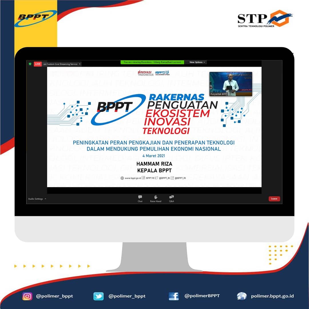 polimer_bppt's tweet image. @bppt_ri menyelenggarakan Rapat Kerja Nasional (Rakernas) Penguatan Ekosistem Inovasi pada tanggal 4 - 5 Maret 2021.

#bppt_ri
#BPPTSolidSmartSpeed
#RakernasBPPT