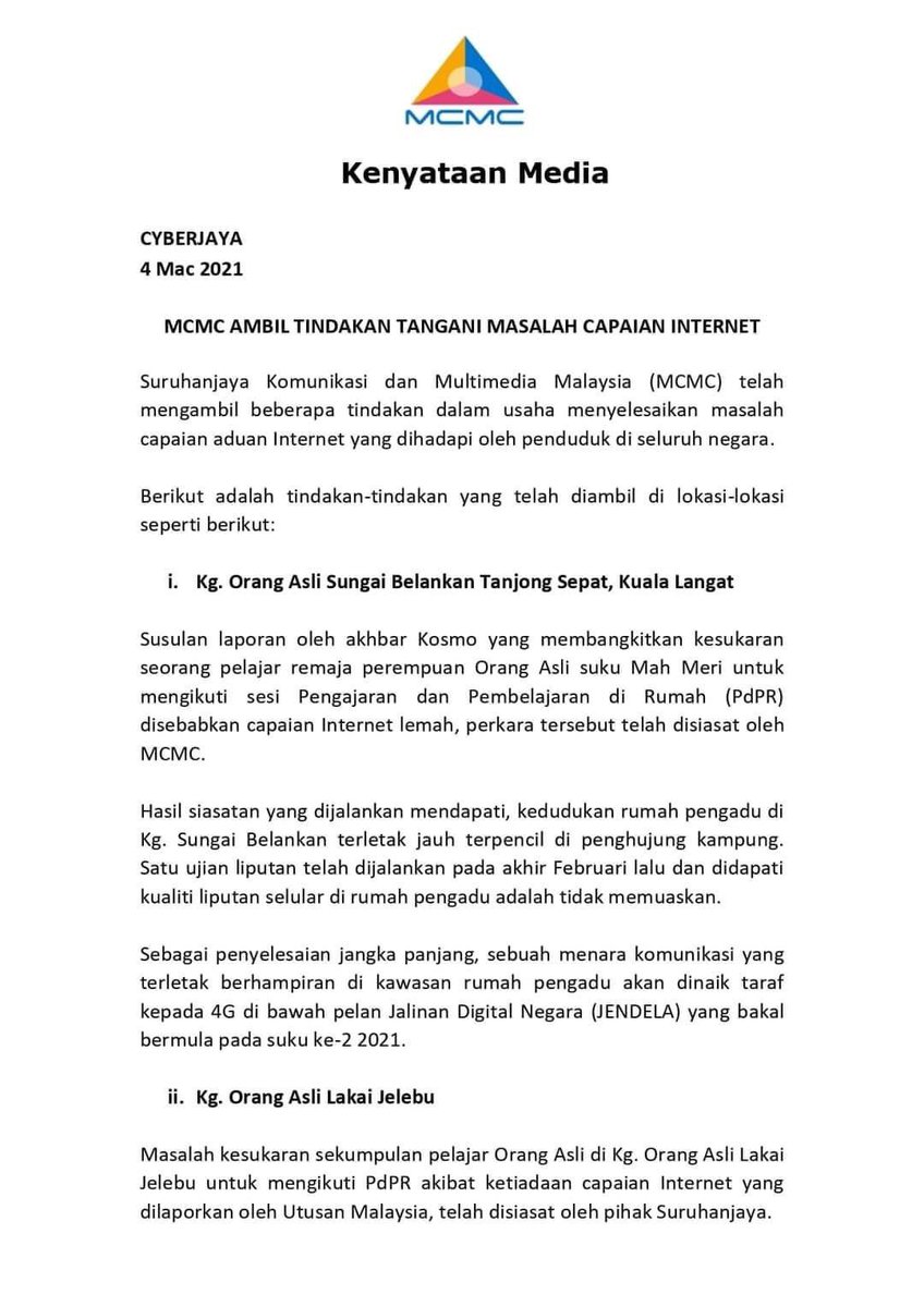 komunikasi_gov's tweet photo. [KENYATAAN MEDIA] 

MCMC ambil tindakan tangani masalah capaian internet 

#kkmm
#KomunikasiKita https://t.co/uKSSS6QStF