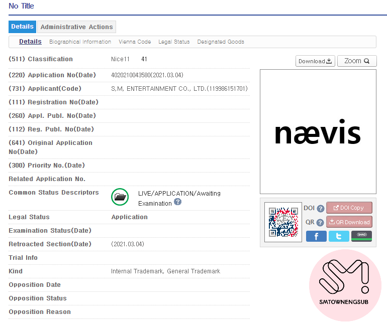 SMTownEngSub's tweet photo. SM Entertainment applied for "naevis" trademark logo on March 4

#nævis #naevis https://t.co/ES6DnFoF8J