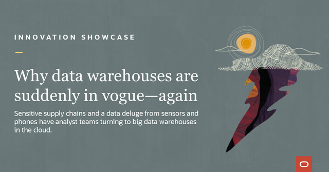 Luisje_Oracle's tweet photo. Sensitive supply chains and a data deluge from sensors and phones has analyst teams turning to #bigdata #warehouses in the #cloud. https://t.co/mMMk8AWfNM https://t.co/l0uly2cA9a