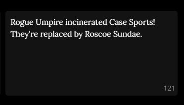 BREAKING: Wild Wings hitter Case Sports has been Incinerated. Rest in Violence, Case.