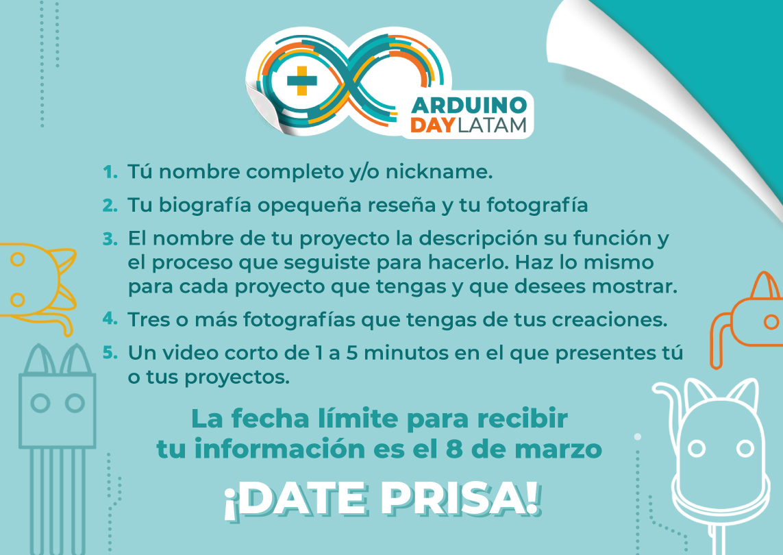 HacedoresCom's tweet image. Hola maker,
Si quieres formar parte de la edición 2021 de Arduino Day como expositor, envía a nuestro mail @info@hacedores.com los datos del siguiente banner.
#ArduinoDayLATAM #ArduinoDay21 #ArduinoDay
