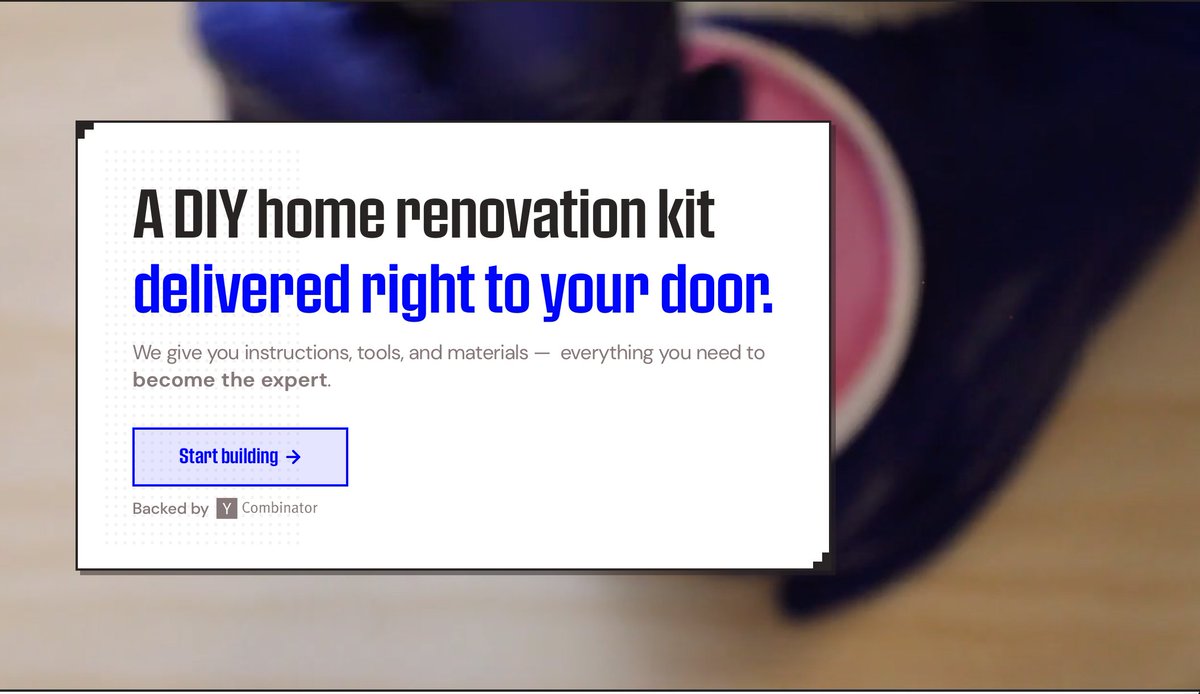 .<a href="/buildoutfit/">Outfit</a> is a DIY home renovation kit delivered right to your door. They give homeowners instructions, tools &amp; materials —  everything they need to become the expert including a to-do list created specifically for their project buildoutfit.com