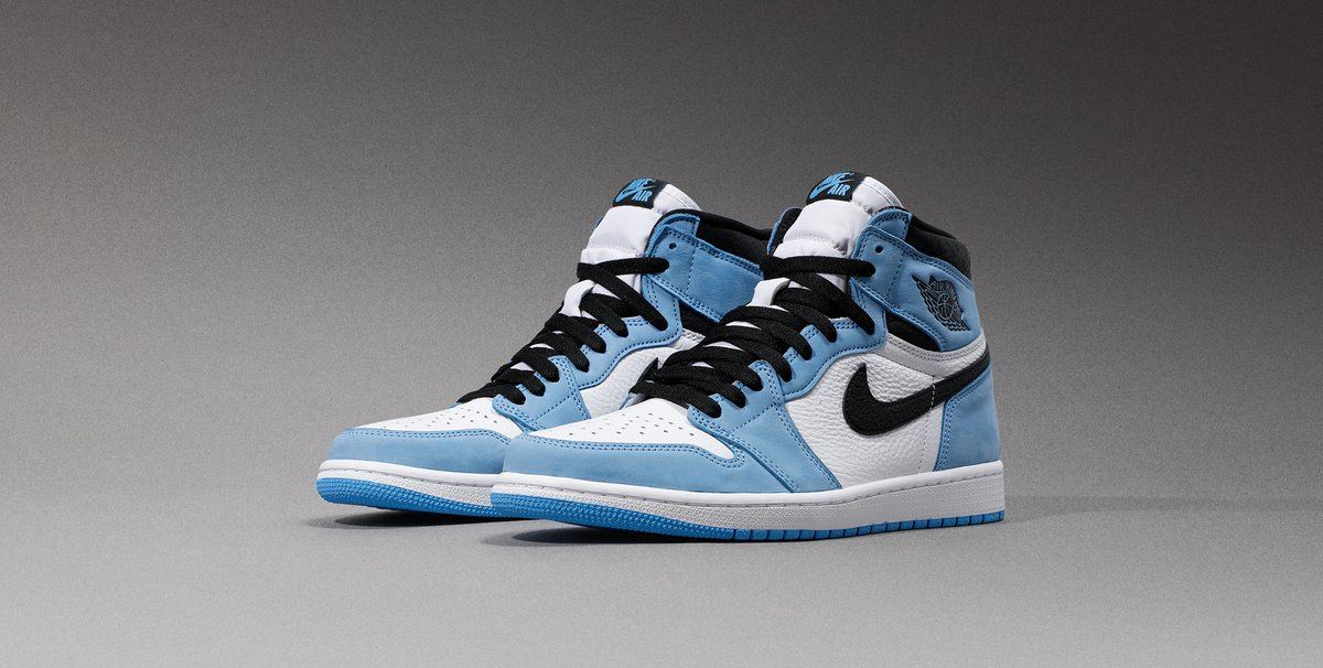 Flight Club Twitter: "Paying homage to Michael Jordan's college days at the University of the Jordan 1 'University Blue' bears classic color-blocking, featuring a full leather upper in