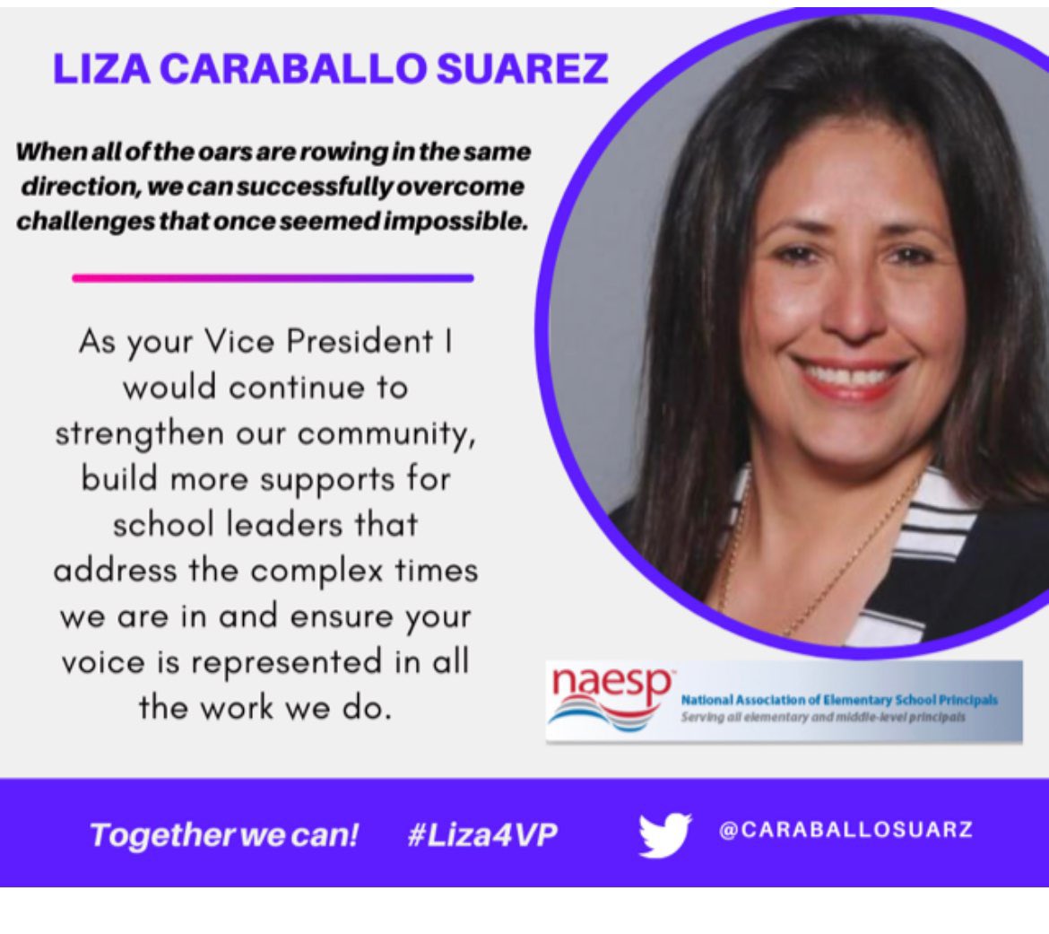 🗳 Voting ends tomorrow for <a href="/NAESP/">National Assoc. of Elementary School Principals</a> election! Vote <a href="/CaraballoSuarz/">Liza Caraballo-Suarez Ed.D.</a> 
📌Check your email from NAESP for the link to your online ballot.
📌If you do not receive it, contact NAESP at (800) 386-2377 or membership@naesp.org
