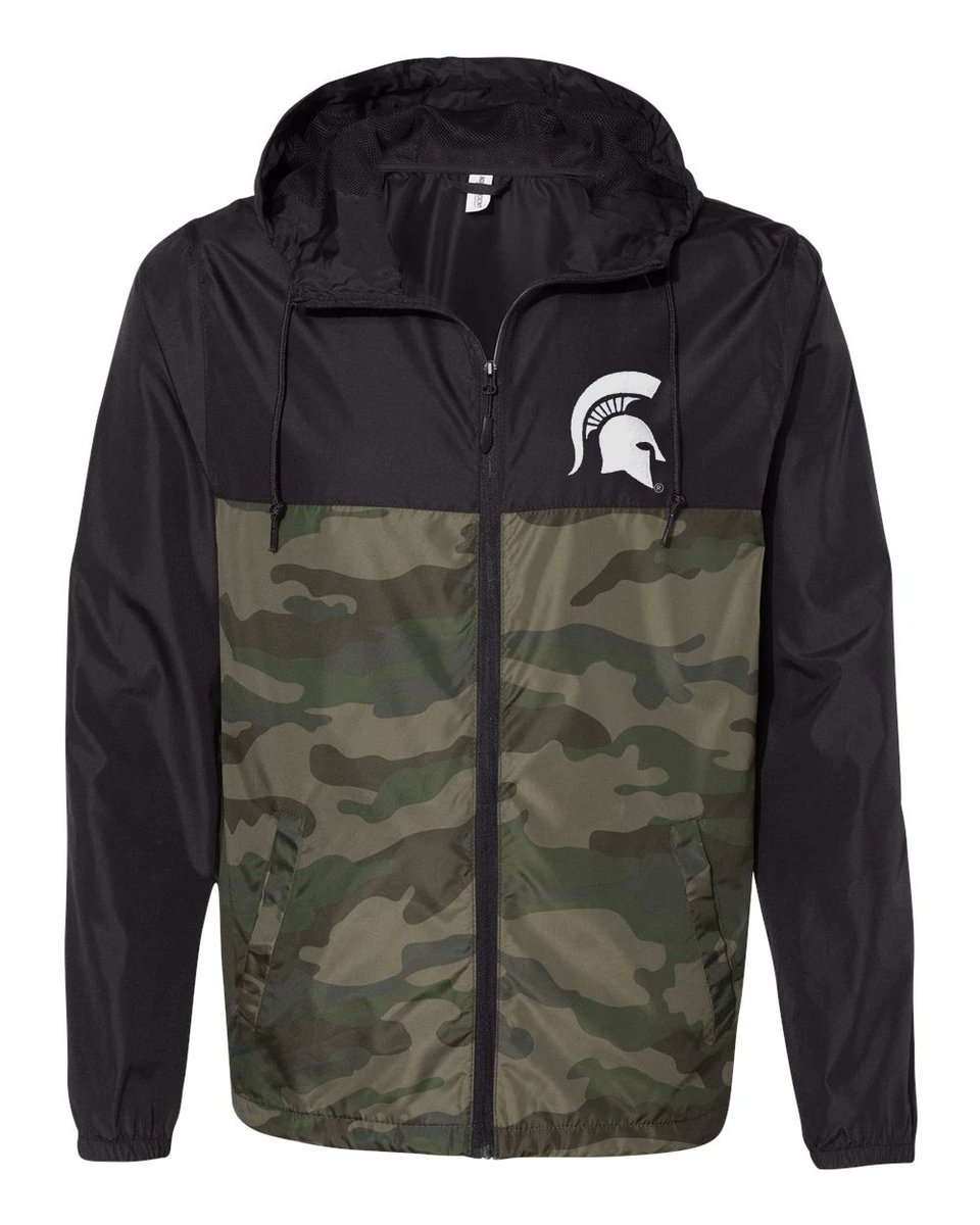 DavidHarns's tweet photo. These new windbreakers from @NudgePrinting are legit. They are lightweight &amp; comfortable with a fully embroidered logo, done by hand in their MSU alumni-owned shop. 50 bucks, free shipping. Retweet this for a chance to win one of these in black or white. https://t.co/r5xh2xVNve https://t.co/u3UYFsRReR