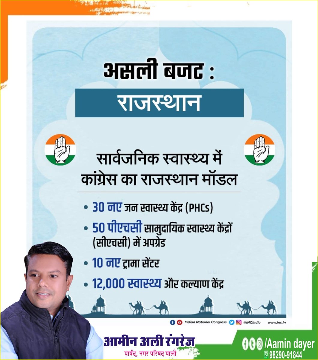 AaminAliDayer's tweet photo. सतर्क राजस्थान का,सशक्त बजट। 
राजस्थान कांग्रेस सरकार लाई है खुशियों का बजट, प्रदेशवासियों के चेहरों पर मुस्कान लायेगा बजट।

राजस्थान कांग्रेस सरकार का किसानों के लिए अलग बजट लाने की घोषणा लायेगी किसानों के जीवन में बदलाव।
#ProgreesWithCongress
@ashokgehlot51 @RajGovOfficial https://t.co/wNNwFbloDT