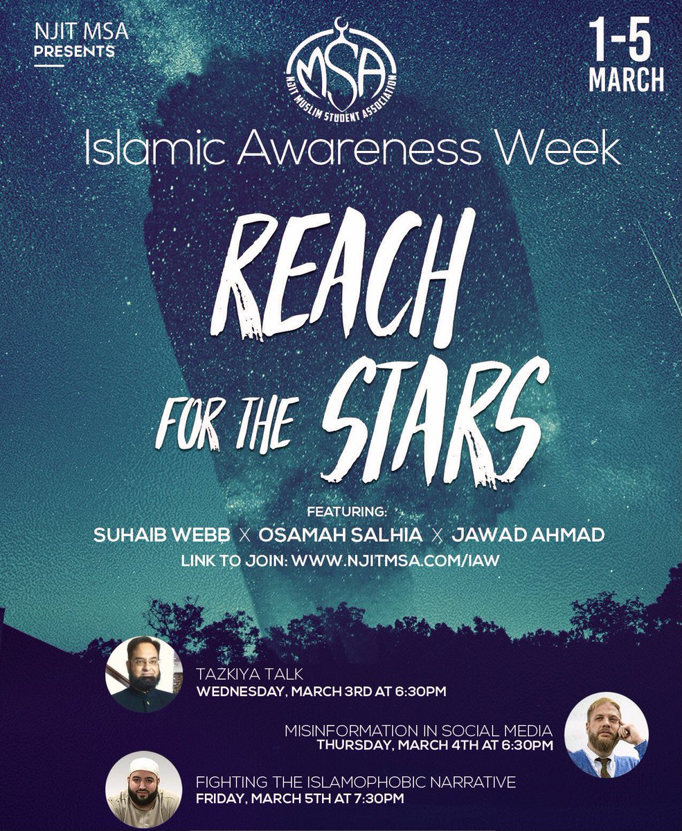 Alhamdoullilah today’s event with <a href="/ImamSuhaibWebb/">suhaib Webb</a> was a huge success! Tomorrow is the last and final day of IAW. Be sure to join using the link at 7:30 pm: njitmsa.com/iaw