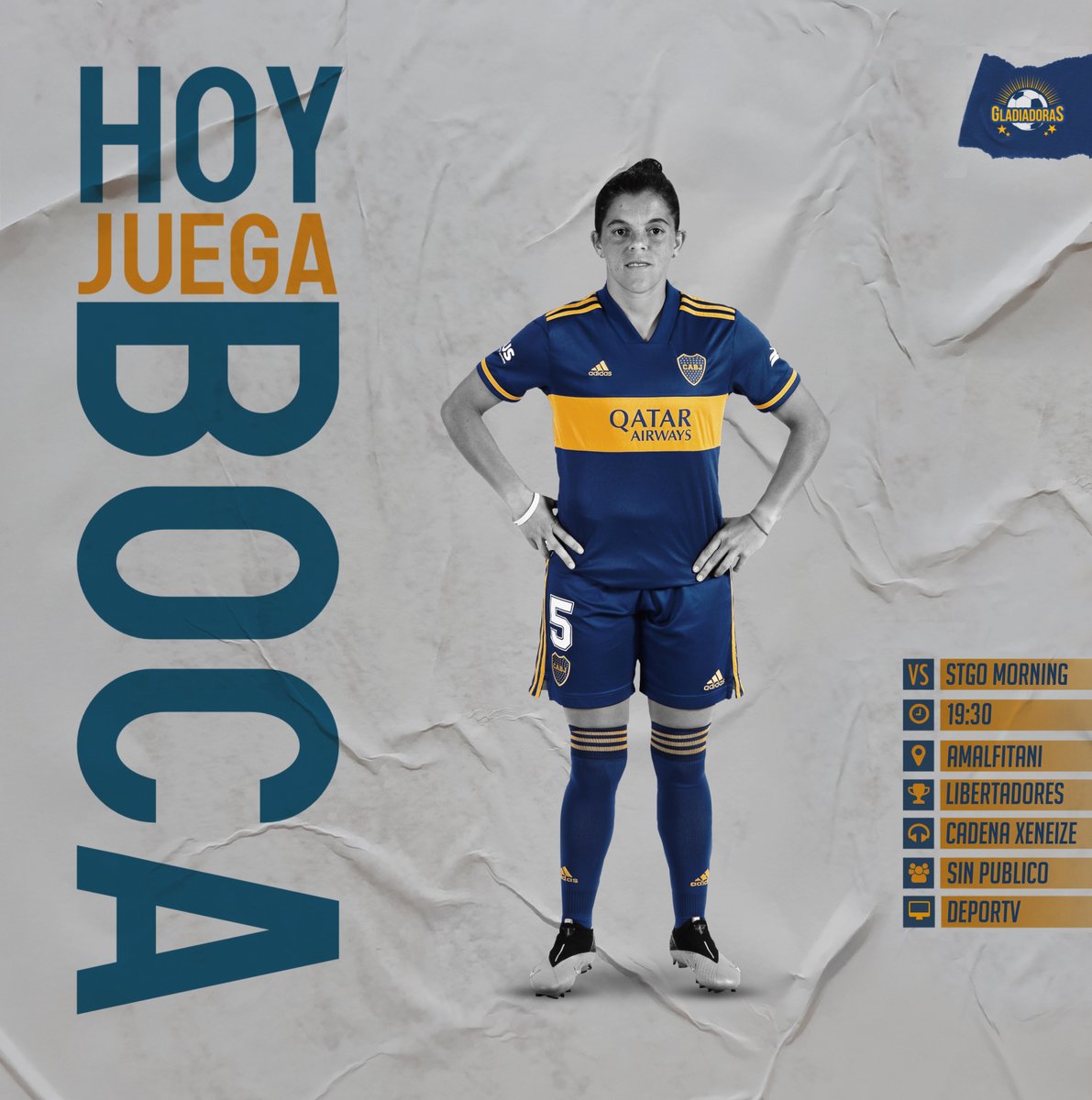 BocaFutFemenino's tweet photo. PRIMERA FECHA - FASE DE GRUPOS
#LibertadoresFem 
 Boca Juniors 🆚 Santiago Morning 
📆 5 de marzo.
⏰ 19:30 hs
📍 Estadio José Amalfitani 
🎙 Cadena Xeneize
📺 Deportv/Tv Pública/Directv sports
🎫 Sin Publico
#VamosGladiadoras. https://t.co/0THBSnObpE