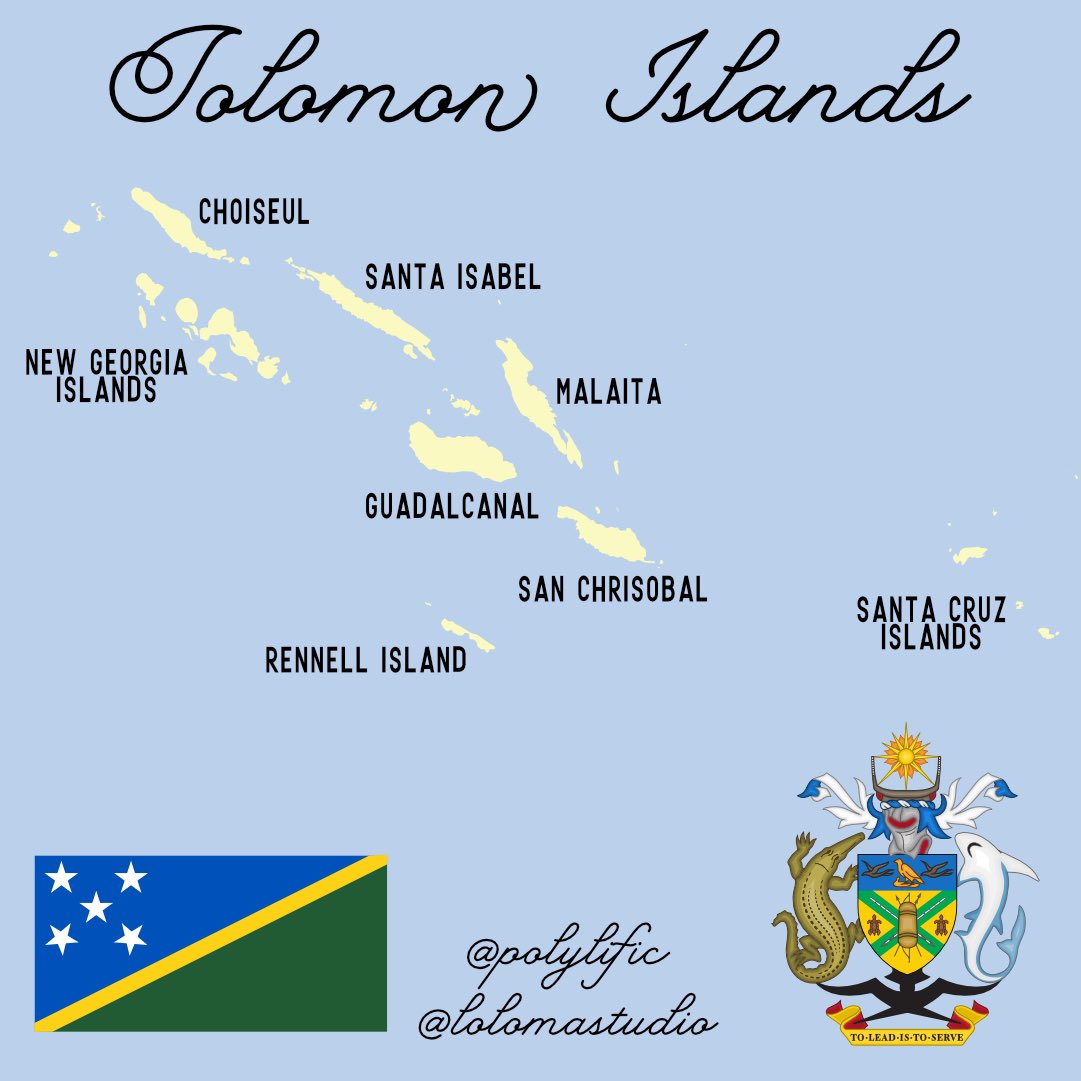 polylific's tweet photo. Solomon Islands. Please feel free to share any additional facts! We have included the flag, seal, 2 post colonization dates, capital city, indigenous language, and the location of the islands that make up this South Pacific country. #Polylific #WaterYourRoots #PoylificLife https://t.co/DRlbKuh6x6