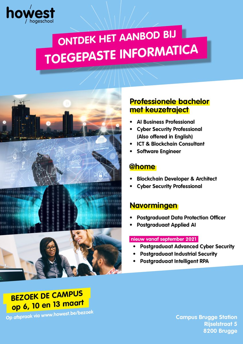 Bezoek de campus morgen, woensdag of volgende week zaterdag.
Reserveer jouw afspraak via howest.be/bezoek

#ICT #studeren #Brugge #Vlaanderen