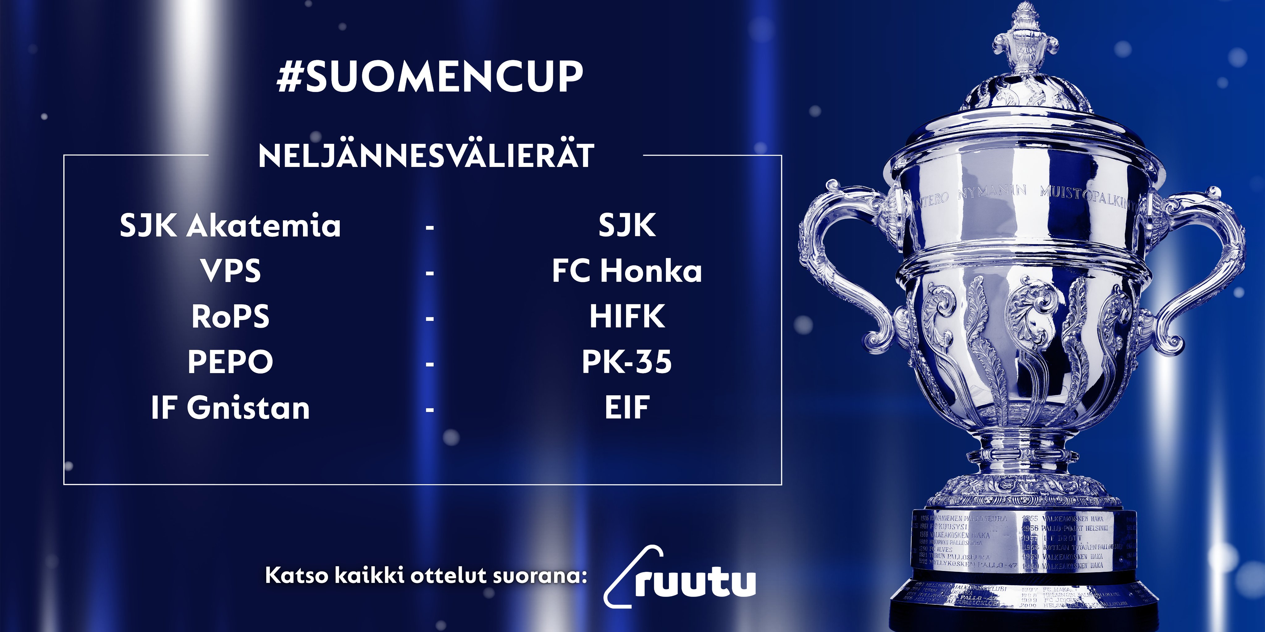 Jalkapallonsuomencup Neljannesvalierien Otteluparit Ovat Selvilla Samalla Kertaa Arvottiin Myos Puolivalierien Otteluparit Puolivalieraparit Maaraytyvat Seuraavasti Rops Hifk Hjk Kups If Gnistan Eif Vps Fc Honka Pepo Pk 35