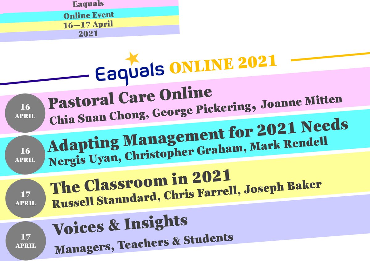 We are delighted to announce the line up for Eaquals Online 2021 which is a two-day online event showcasing and sharing the knowledge and expertise of the Eaquals membership on 16 - 17 April.
#eaqualsmembers #eaqualsonline #eaqualsfamily
