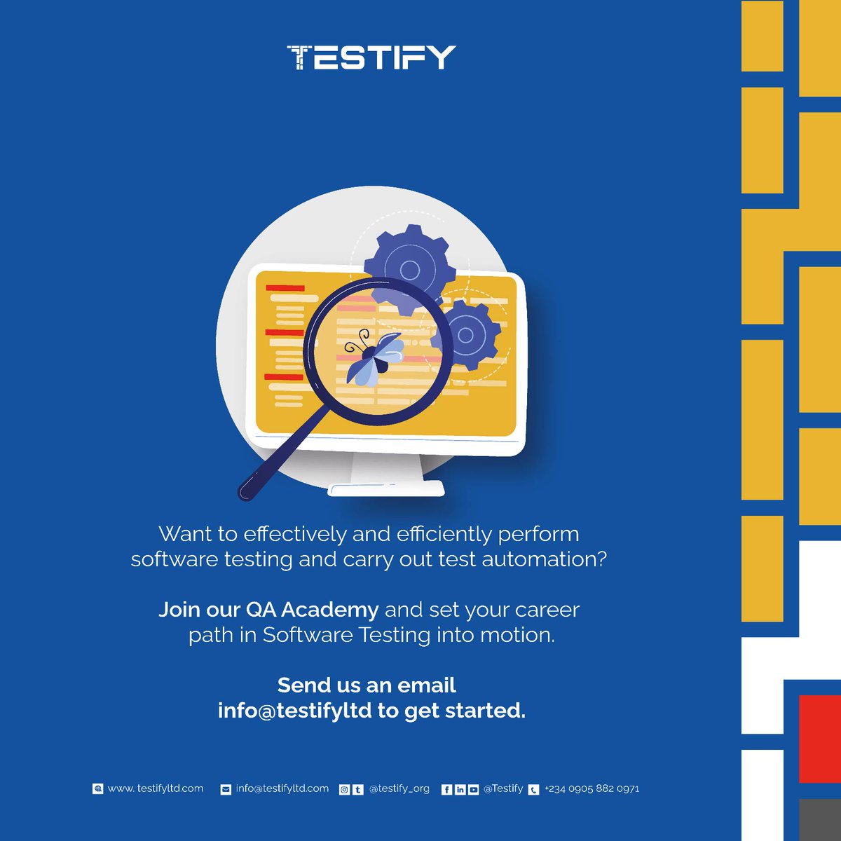 Testify_org's tweet photo. Join the league of QA Engineers across the globe. Our QA Academy is has produced some of the best Testers you can find around. Take action, today!
#QAEngineer #QualityAssurance #SoftwareTesting #Sofware #Testify #Testers #Testifyng https://t.co/wDDRQQxIz7