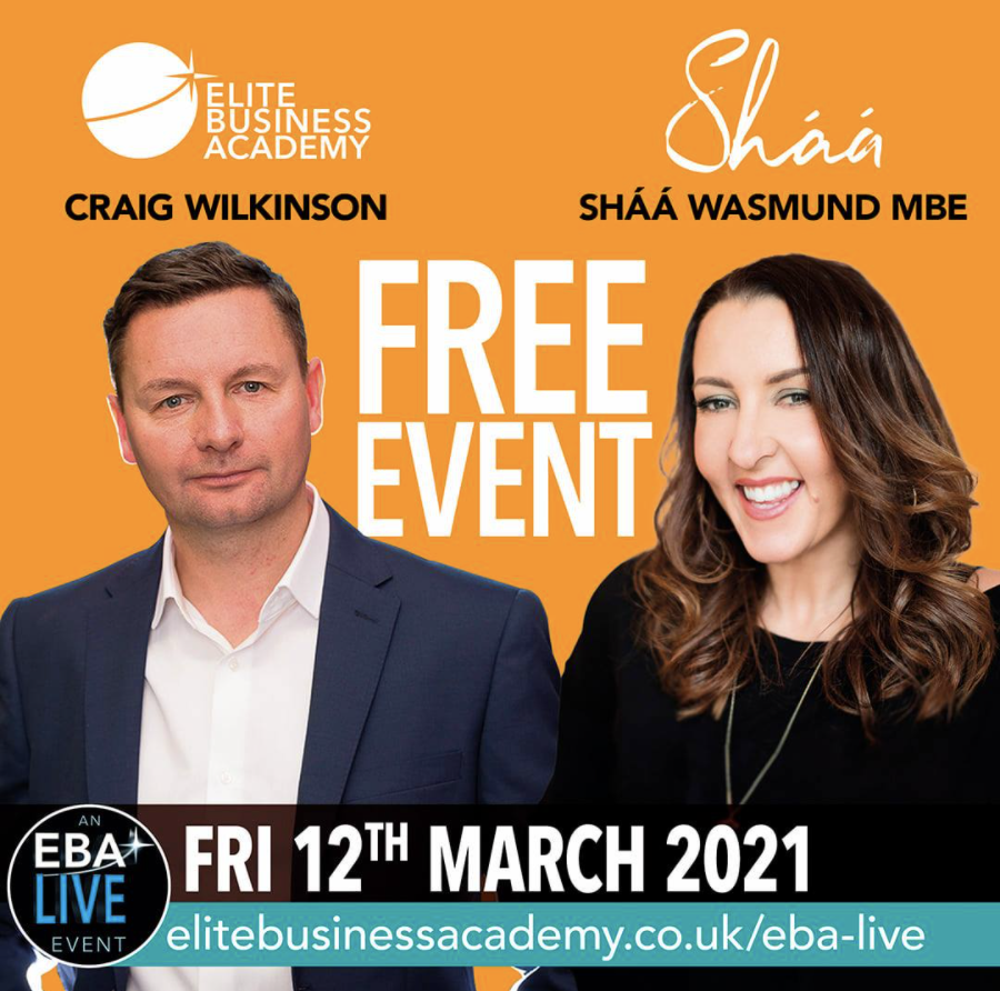 Only 1 week to go!!! If you have still not secured your free guest ticket to our EBA LIVE event on the 12th March you better hurry bit.ly/3k8fdwt Network with other positive business owners, learn new knowledge from <a href="/shaawasmund/">Shaa Wasmund MBE</a>  and surround yourself with positivity
