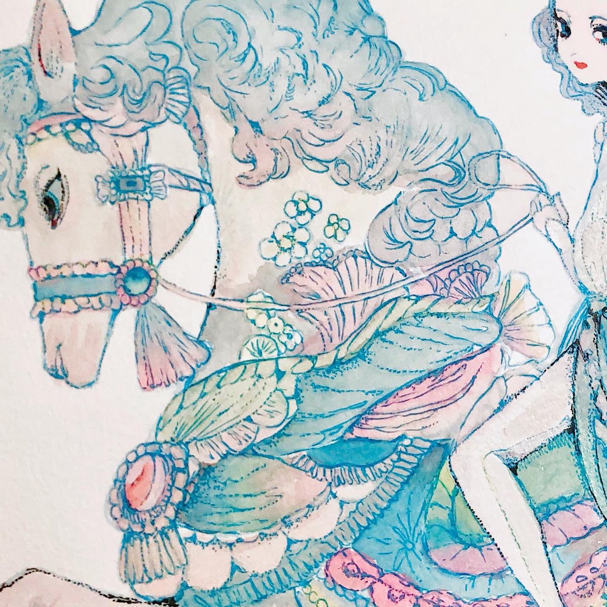 1girl long hair white background dress riding simple background flower  illustration images