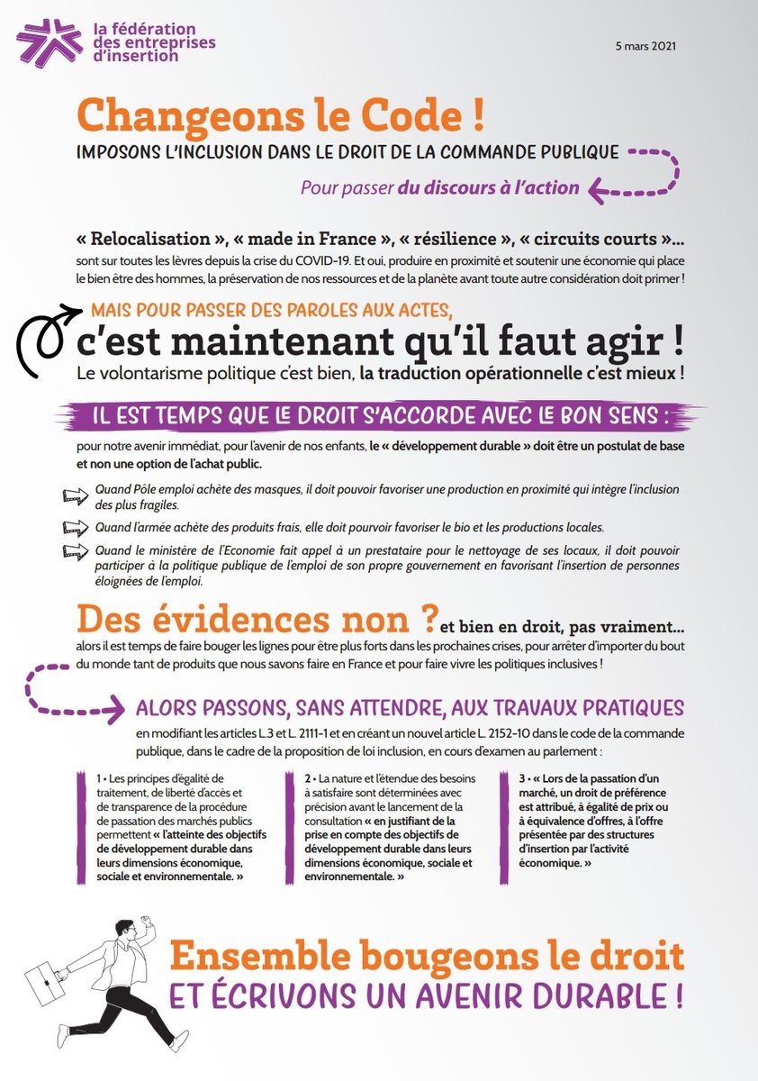 lafederationEI's tweet photo. Changeons le code !

Le projet de loi dérèglement climatique = dernière opportunité de la législature pour modifier le code de la commande publique et passer un cap d'ambition pour les achats inclusifs @BrunoLeMaire @AgnesRunacher @Elisabeth_Borne @KlinkertBrigitt @ThibautGuilluy https://t.co/Ti9TlyaVtM