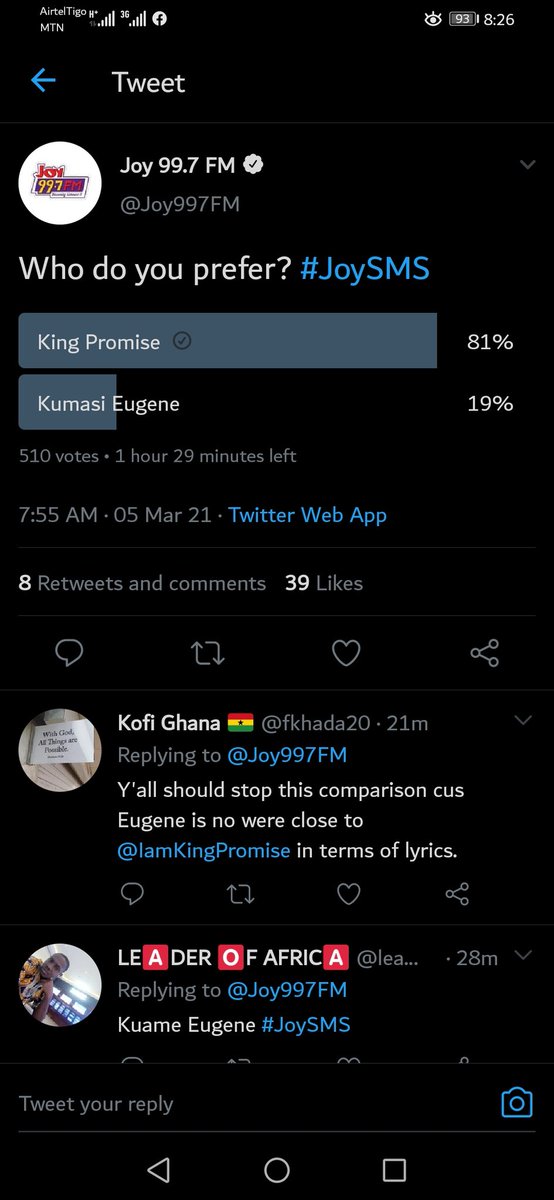 AbeikuSankofi's tweet image. Two great young arts... But you've voted... #AsPromised @IamKingPromise King P #JoySMS