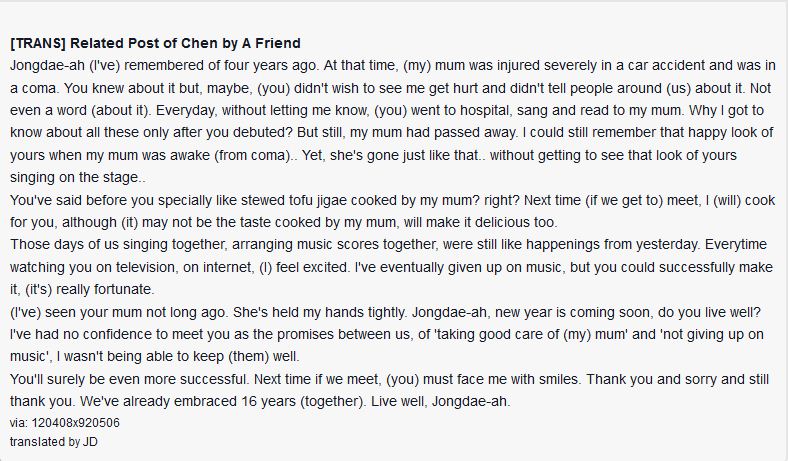 tbestJD's tweet photo. jongdae's friend:"everyday, without letting me know, (you) went to hospital, sang and read to my mum.."
*jongdae is really angel π #chen https://t.co/41pxAhCbVr