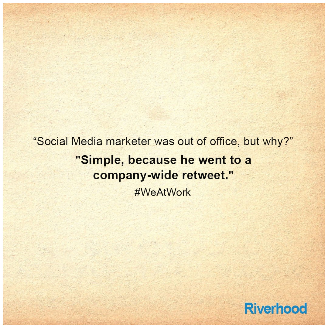 riverhood_in's tweet photo. Beware Social Media marketers! Your company knows where to find you if go missing from office.

#riverhood #india #digitalmarketing #weatwork #retweet #retweets #socialmediamarketer #socialmediamarketers #retweeting #retweetplease #retweettwitter https://t.co/MvmvlS5g1T
