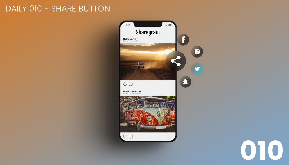 JustWilliamBM's tweet photo. Hello world
Day 10
At first, my little app design was taking all the show so i had to expand my share button design
Check my Dribbble :
https://t.co/MVC7esRexY
#DailyUI #ui #Daily010 #100dayschallenge #designer https://t.co/X1og7ilg1Q