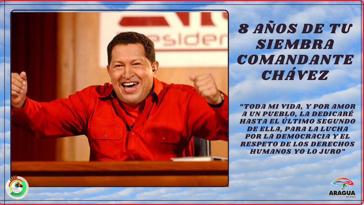 Hoy se cumplen 8 años de la Siembra del gran líder revolucionario comandante Hugo Chávez, hoy gracias a ti tenemos patria para nuestros niños, niñas y adolescentes. <a href="/NicolasMaduro/">Nicolás Maduro</a> @psuvaristobulo #ChávezAhoraYSiempre 
@MPPEDUCACION <a href="/RosangelaOrozco/">Rosangela Orozco</a> <a href="/leoalvacabrera/">Prof. Leonardo Alvarado</a> <a href="/RMarcoTorres/">Rodolfo Marco Torres</a>