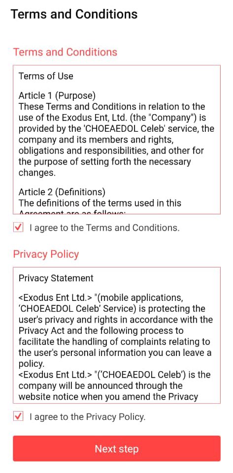 After you have the Choeaedol Celeb app. Here's the sign up process Choose on what account do you want to use to sign upAgree to the terms & conditionEnter your desired username and the recommender's nameChoose Chanyeol Recommender's name: pcystreamvote