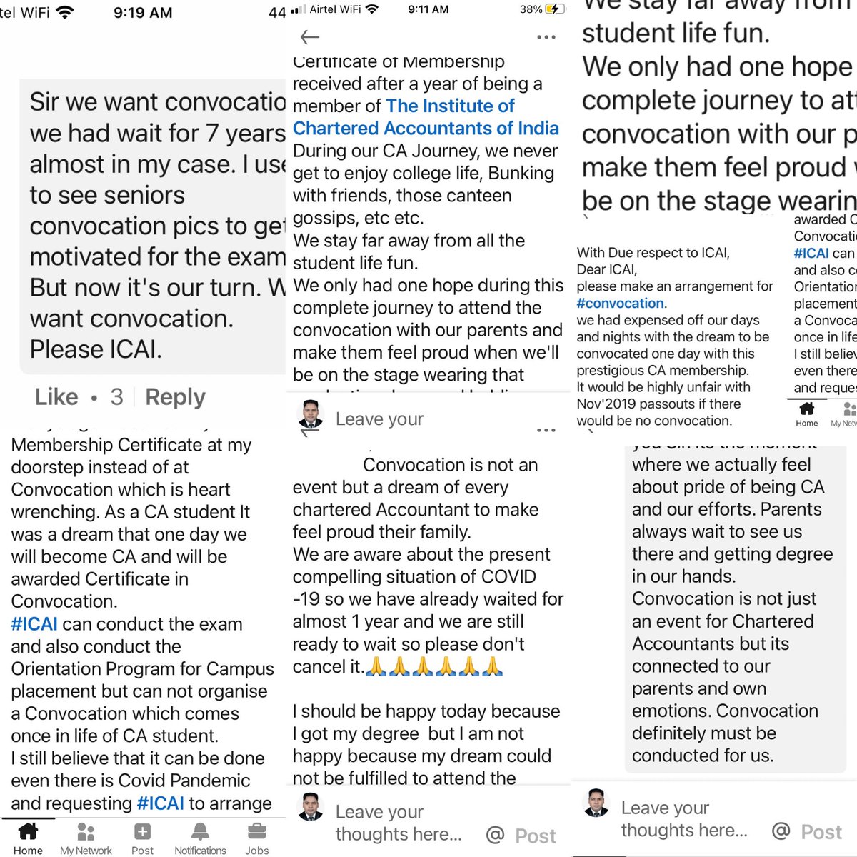 FCA_Santosh's tweet photo. Have received many msg  of #CAfreshers for missing the #convocation.Our #ICAI conducted exam, orientation very well,it’s a request pls organise the convocation too🙏It’s a moment of #pride, #emotional, #motivational for #castudents,family and #icaifamily.@theicai pls organise🙏🙏 https://t.co/eFlxfdR6Se