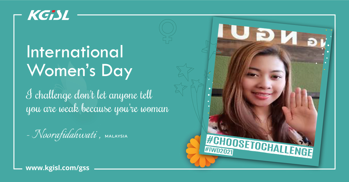 We have Noora Rasib with her new challenge to live with on this International Women’s Day!

#ChooseToChallenge #IWD #IWD2021 #womenpower #InternationalWomensDay #KGiSLGSSLife #LifeatKGiSL #KGiSL