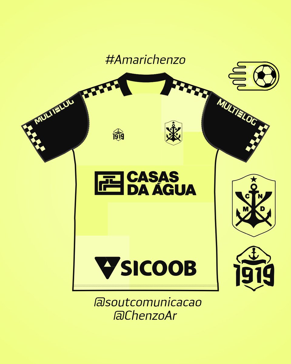 soutcomunicacao's tweet photo. @ChenzoAr @IL_Graphic Meus amigos hermanos, também quero brincar dessa vez. 

Camisa do Marcílio Dias (4a Divisão do Brasil), Marca Própria - 1919, para o #Amarichenzo do @ChenzoAr 

Espero não estar violando nenhuma regra, abraço a todos! https://t.co/C0CVreHz0z