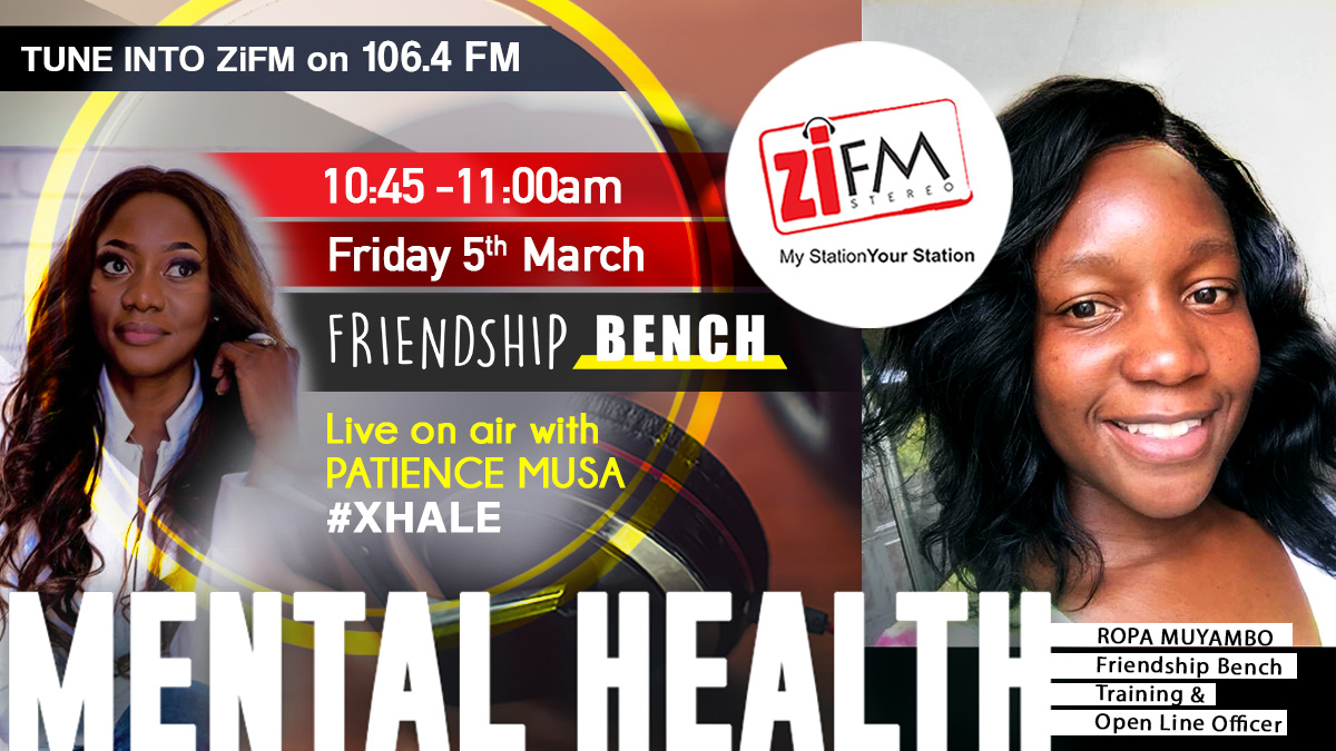📻 Tune in today for the #ZiFM #xhale show with <a href="/Ropa_Muzari/">Diary of a Mental Illness Warrior</a> &amp; Patience Musa over at 106.4 FM! 
⏰ 10.45-11.00am. We'll be talking #FriendshipBench, #MentalHealth &amp; how to access services. 🇿🇼

🎙️🔛 xtra.zifmstereo.co.zw

<a href="/ZiFMStereo/">ZiFM Stereo</a> @PatieMus <a href="/KMuzariri/">Kelly Muzariri(nee) Tavaziva</a> <a href="/DixonChibanda/">Dixon Chibanda</a>