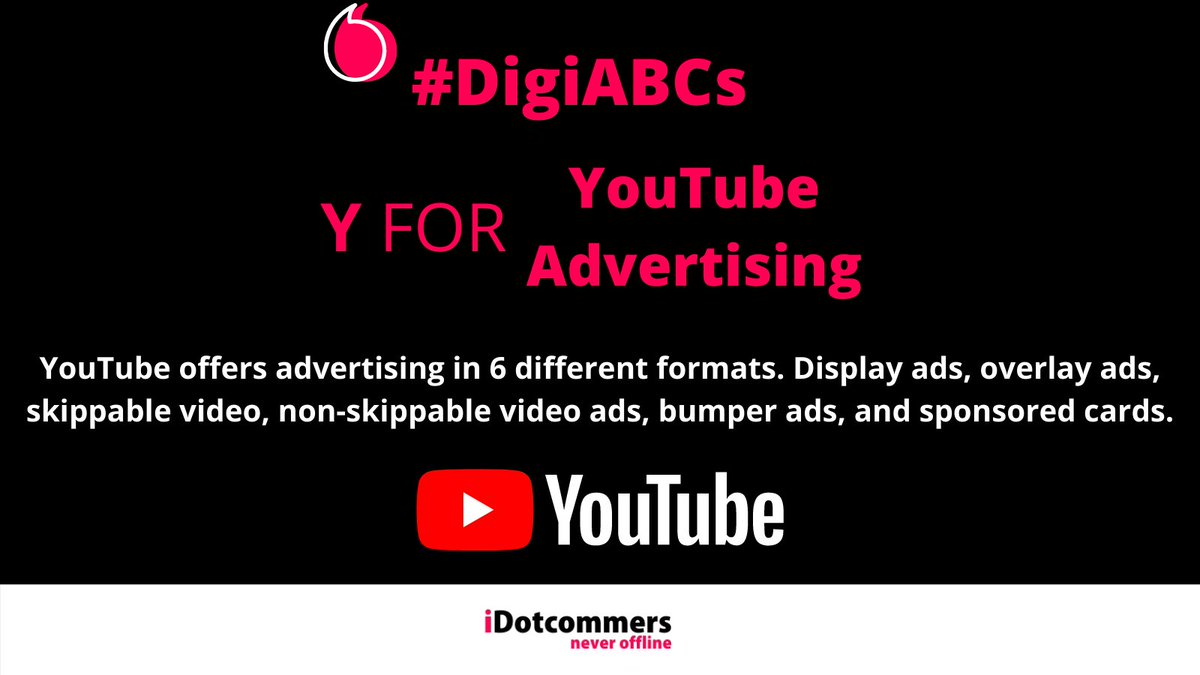 idotcommers's tweet photo. YouTube offers advertising in 6 different formats. Display ads, overlay ads, skippable video, non-skippable video ads, bumper ads, and sponsored cards.
#DigiABCs #digitalmarketing #seo #smm #sem #organic #agency #digitalagency #youtube #youtubeadvertising #youtubeshorts https://t.co/nL7nPiY9Ub