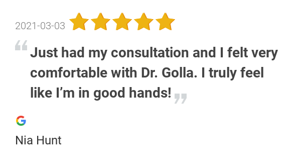 golla_center's tweet photo. New 5.0-star Review: "Just had my consultation and I felt very comfortable with Dr. Golla. I truly feel like I’m... https://t.co/ipHPSDCKfb