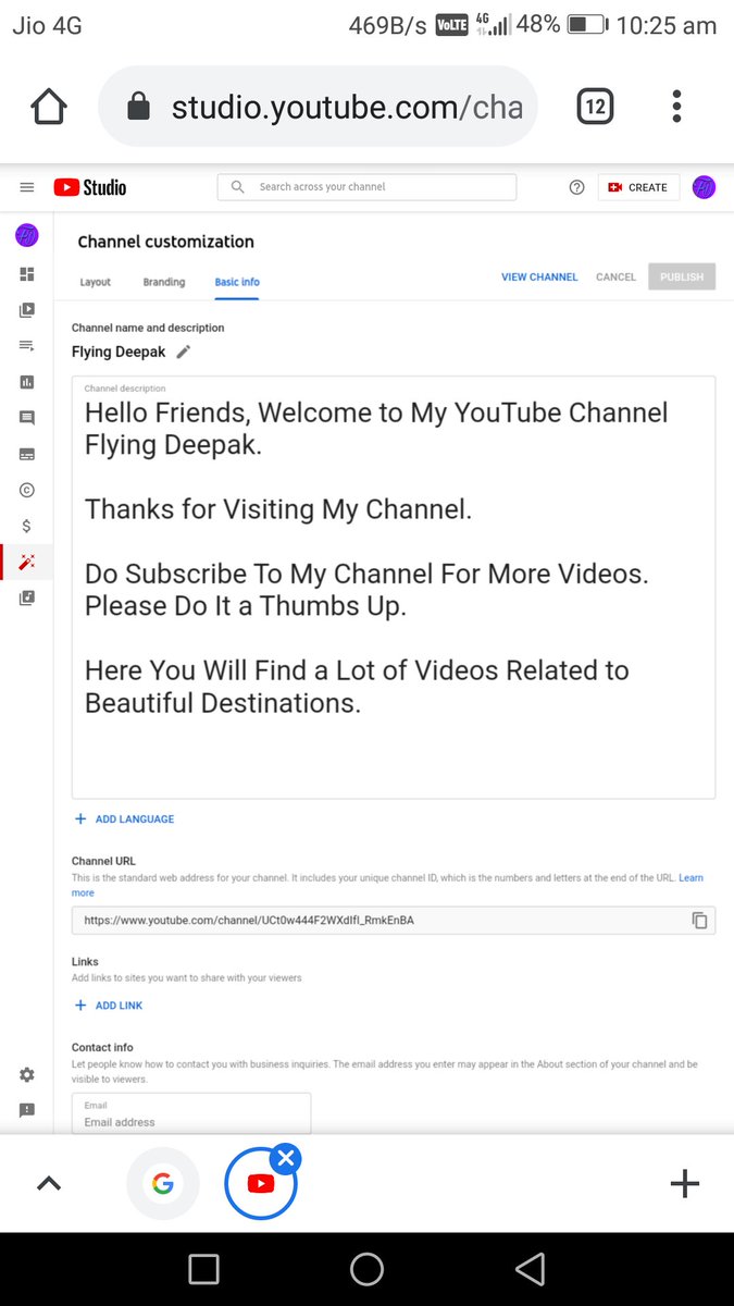 deemajhi's tweet photo. @TeamYouTube 
Hello Sir/Mam,
My custom URL is not showing.i have a subscriber more than hundred.Please give me custom URL in my YouTube Channel"Flying Deepak"
Channel link:https://t.co/9O55QZC7Vy https://t.co/wwGah4WaBa