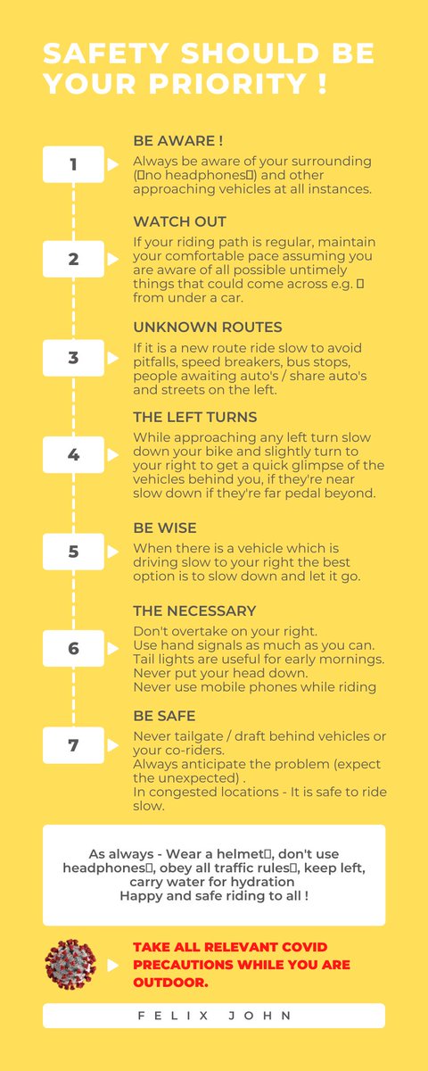 In view of increased #bicycle ridership in #NammaChennai here is my 2 cents on safety 😊 @chennaicorp #bicycle #bicyclesafety #bicyclelane #cycling @SmartBikeIN @SmartCities_HUA #BuildBackBetter #Chennai #ChennaiLovesCycling @jmeghanathreddy @albyjohnV #commute