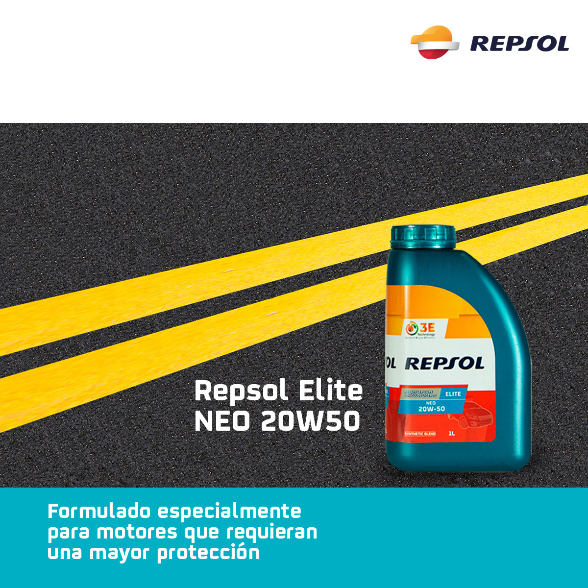 RepsolGuatemala's tweet photo. Repsol Elite Neo 20w50 ha sido creado especialmente para motores que requieran una mayor protección contra el desgaste y las altas temperaturas, como es el caso de vehículos con elevado kilometraje. https://t.co/VpFNYjo0zd