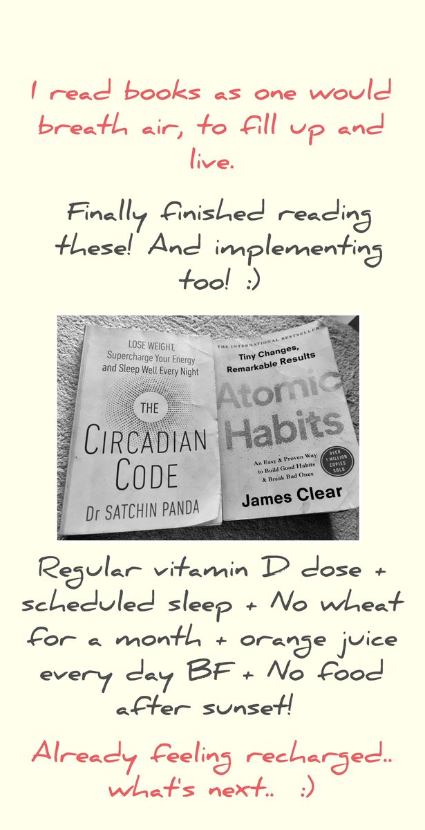 amritasinha_00's tweet photo. #TheCircadianCode #AtomicHabits #goodbooks #biohack #lifestyle https://t.co/8bgHXjuNM1