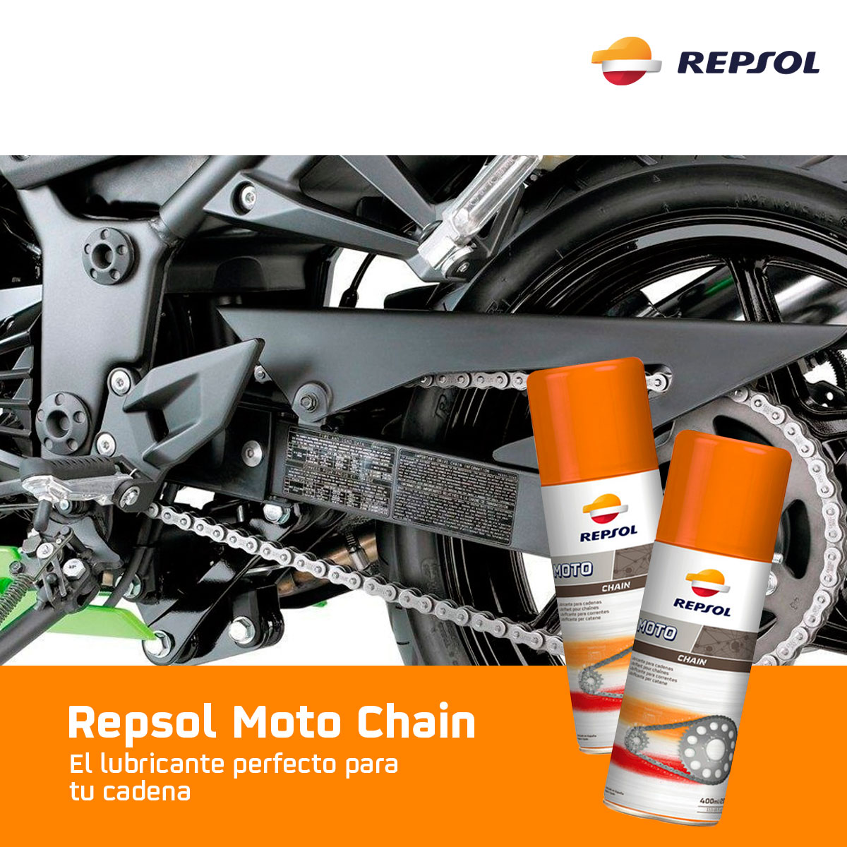 RepsolGuatemala's tweet photo. Contamos con el lubricante perfecto para tu cadena, Repsol Moto Chain de  fácil aplicación    y adherencia, minimiza las pérdidas y mantiene el neumático y la llanta trasera totalmente limpios. https://t.co/QlBErgQCvx