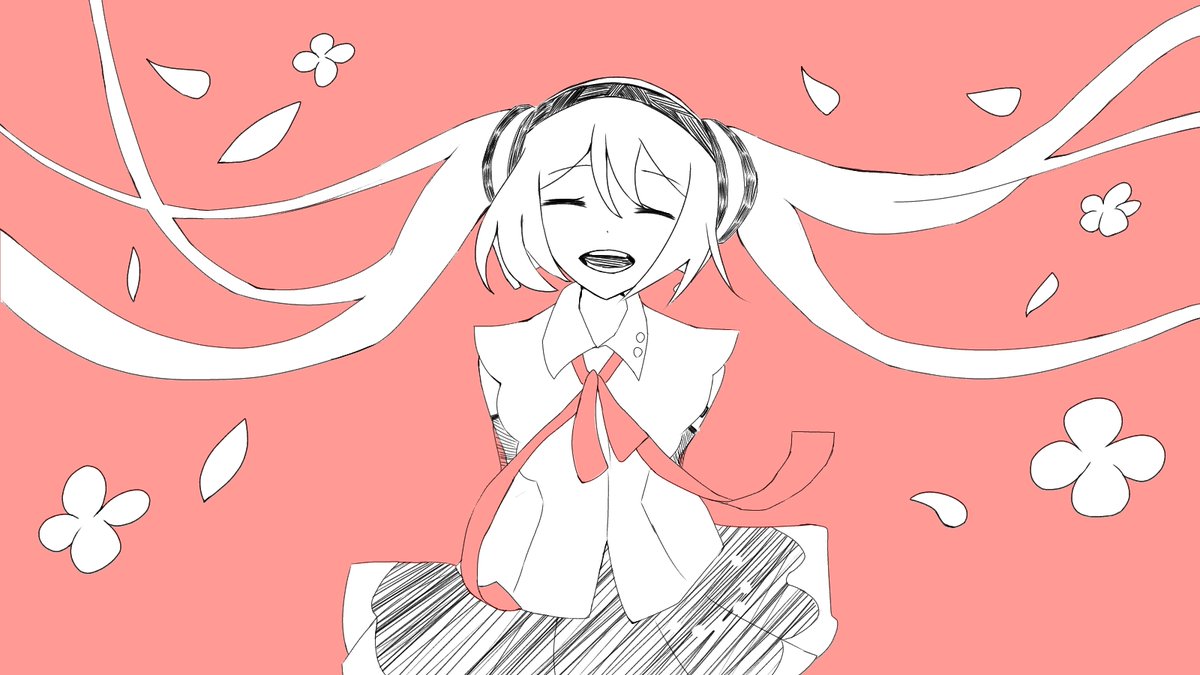 あんのーんふろーすさんの笑顔がとっても素敵なミクさん ピンク 白 黒のシンプルな Piapro ピアプロ のイラスト