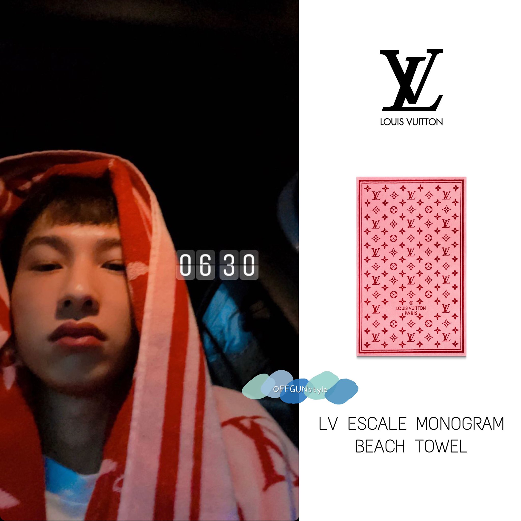 OFFGUNstyle on X: 20210304 @AtthaphanP IGS & Centralnews TWI update  👶🏻LOUIS VUITTON LV ESCALE MONOGRAM BEACH TOWEL 💰640 USD 👶🏻🧥BURBERRY  love print Vintage Check shirt 💰5,50