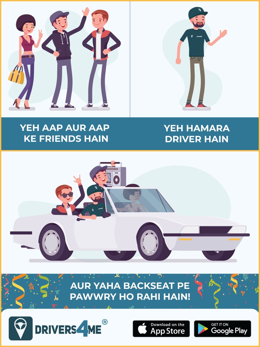 Drivers4Me's tweet image. Aab dosto ke saath hassle free 'Pawwry' hoga car ke backseat pe! 

Book your driver and enjoy your safe trip!

#Drivers4Me #DriverService #startup #bookdriver