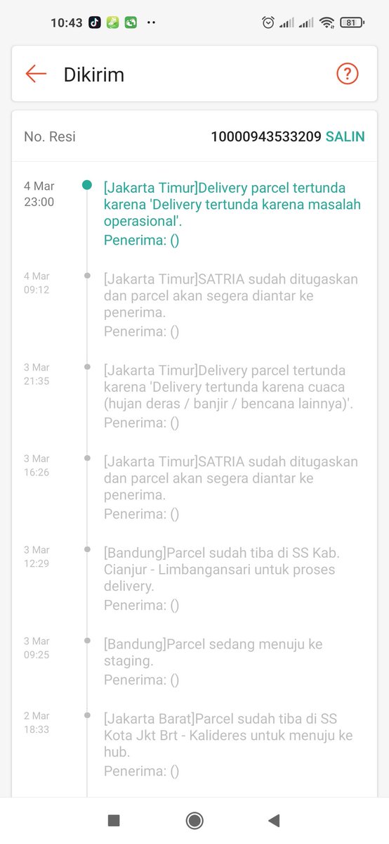 arumsari_'s tweet photo. @anteraja_id  hallo admin paket saya harusnya dr tgl 3 maret udh sampai loh, skr udh tgl 5 masih ngegantung aja, masa paket bisa dioper2 kaya gitu ya? Ga safety banget berarti ya. Saya bayar loh pake jasa situ, ga gratis! https://t.co/PO4X0PdvOI https://t.co/JO0MKwbuoL