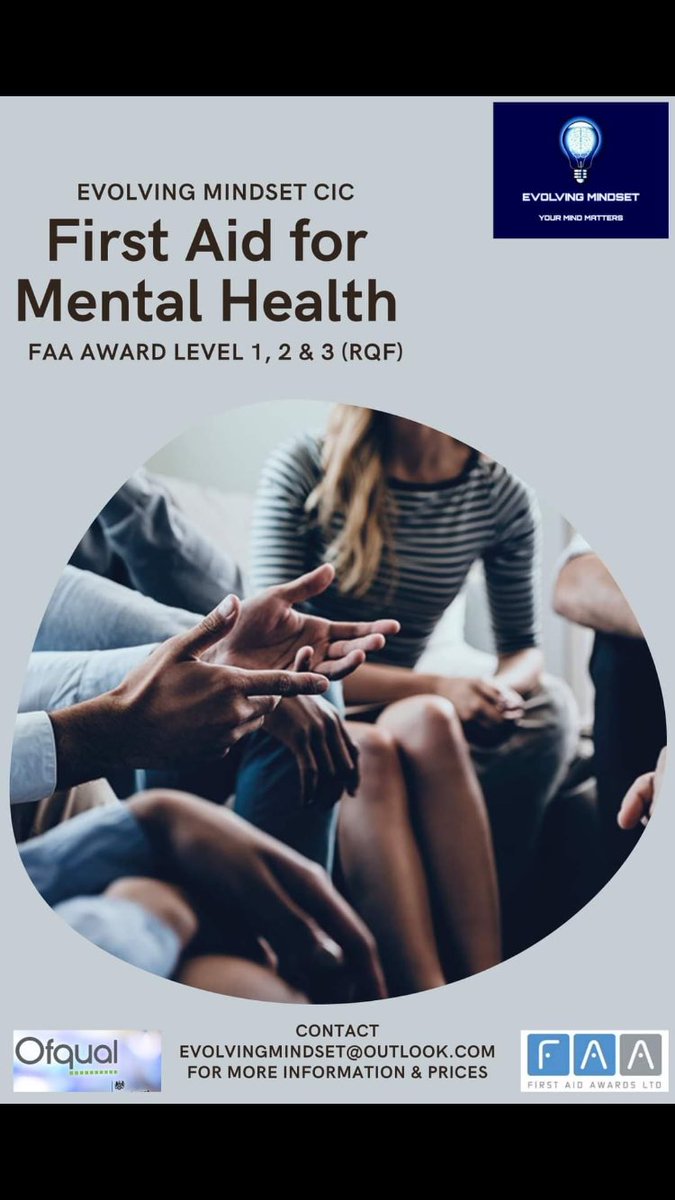 I will be delivering FAA L1, 2 &amp; 3 First Aid for Mental Health Courses from April onwards!

I will be delivering these courses for Evolving Mindset CIC with all surplus being reinvested into providing community mental health support programmes that are free for people to access.