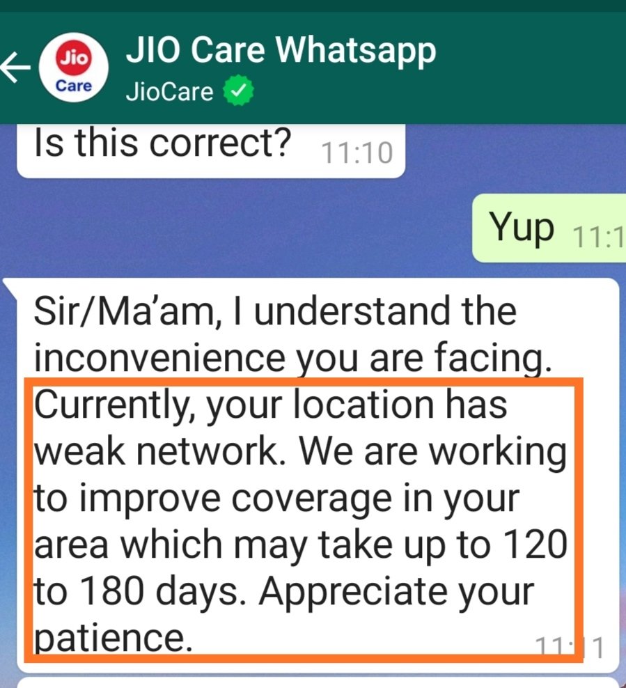 iyergautam's tweet image. #Jionetworkissues #customerservice #TAT #Palavacity  #lakeshoregreens #KhoniVillage 
@JioCare    Can you escalate the issue to the concerned technical team and resolve it ASAP..... 180 days seems a bit too much.... Multiple jio users are facing the same.